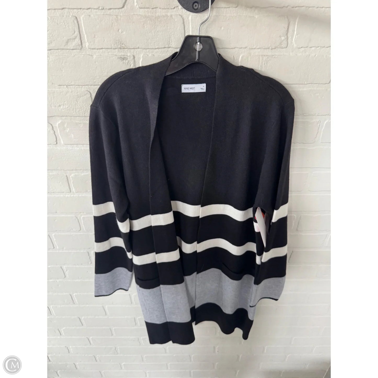 Sweater Cardigan By Nine West In Black & Grey, Size: M