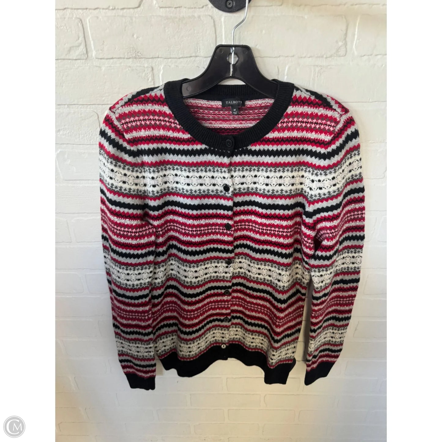 Sweater Cardigan By Talbots In Black & Red, Size: M