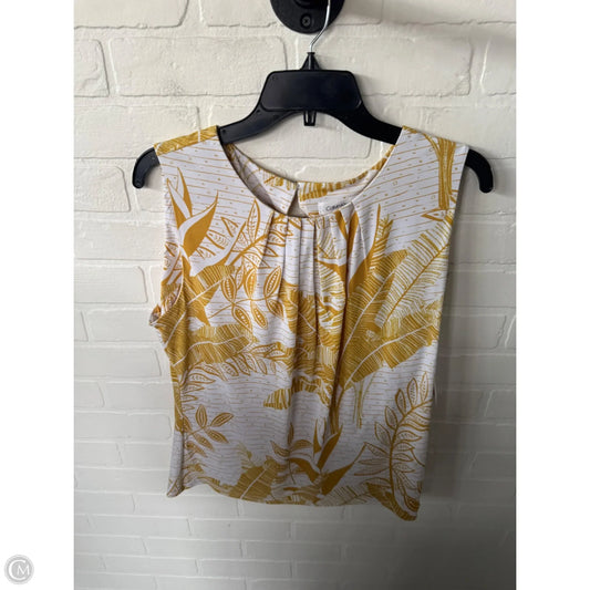 Top Sleeveless By Calvin Klein In White & Yellow, Size: L