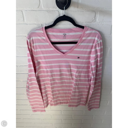 Top Long Sleeve Basic By Tommy Hilfiger In Pink & White, Size: Xl