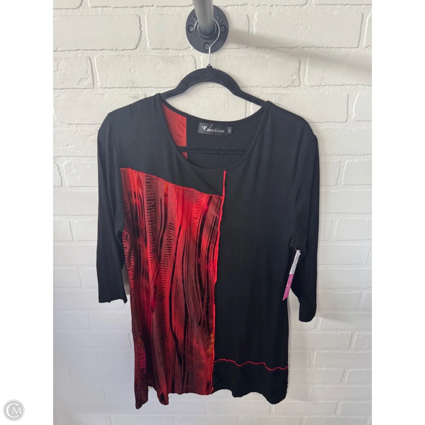 Top 3/4 Sleeve By Clothes Mentor In Black & Orange, Size: L