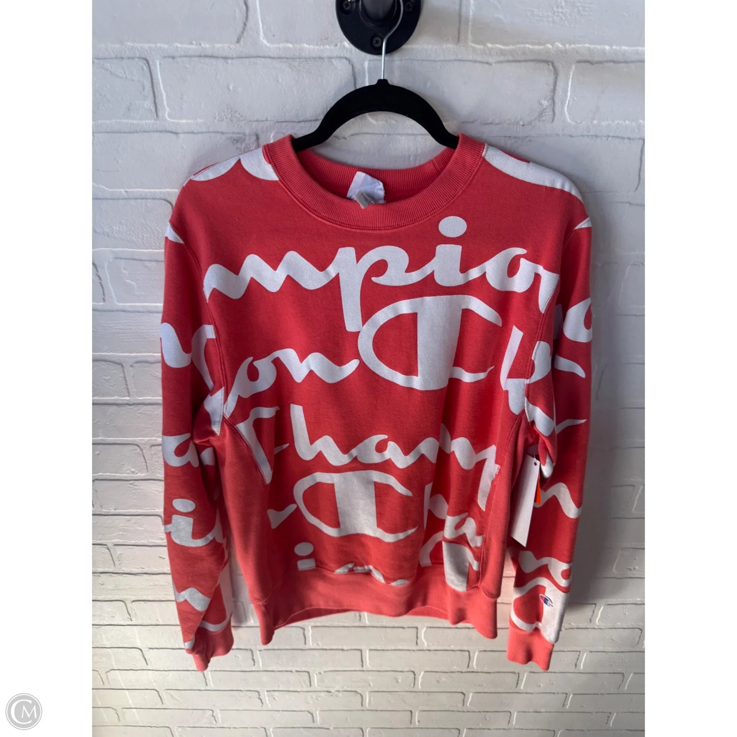 Sweatshirt Crewneck By Champion In Orange & White, Size: M