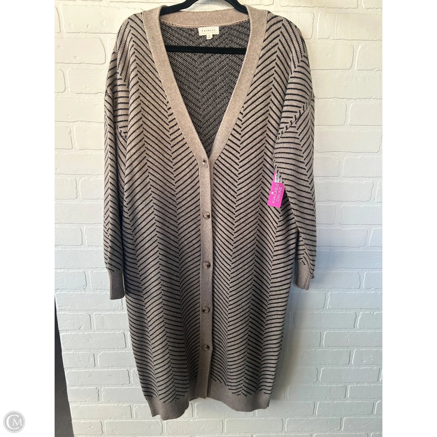 Sweater Cardigan By Promesa In Black & Tan, Size: L