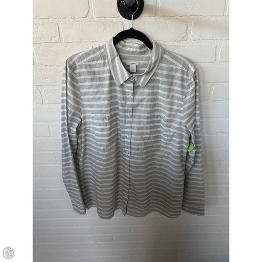 Top Long Sleeve By Caslon In Grey & White, Size: L