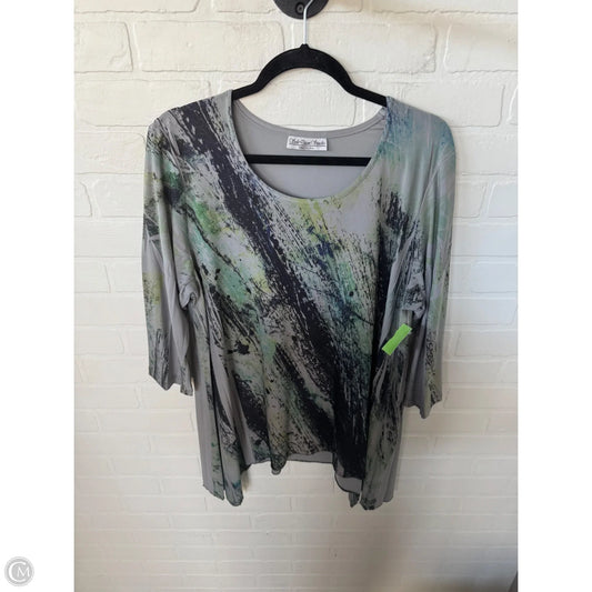 Tunic 3/4 Sleeve By Clothes Mentor In Green & Grey, Size: 2x