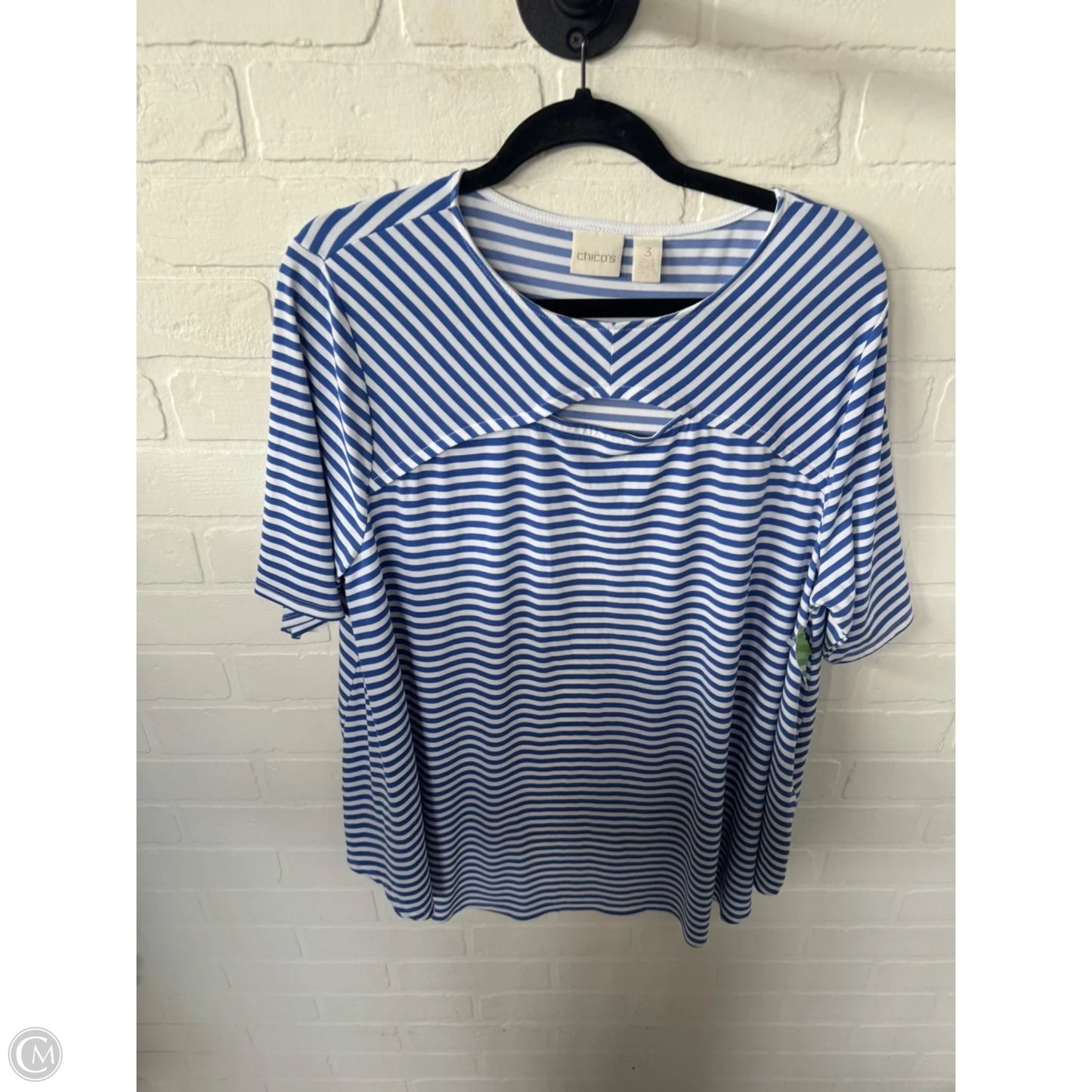 Top Short Sleeve By Chicos In Blue & White, Size: Xl