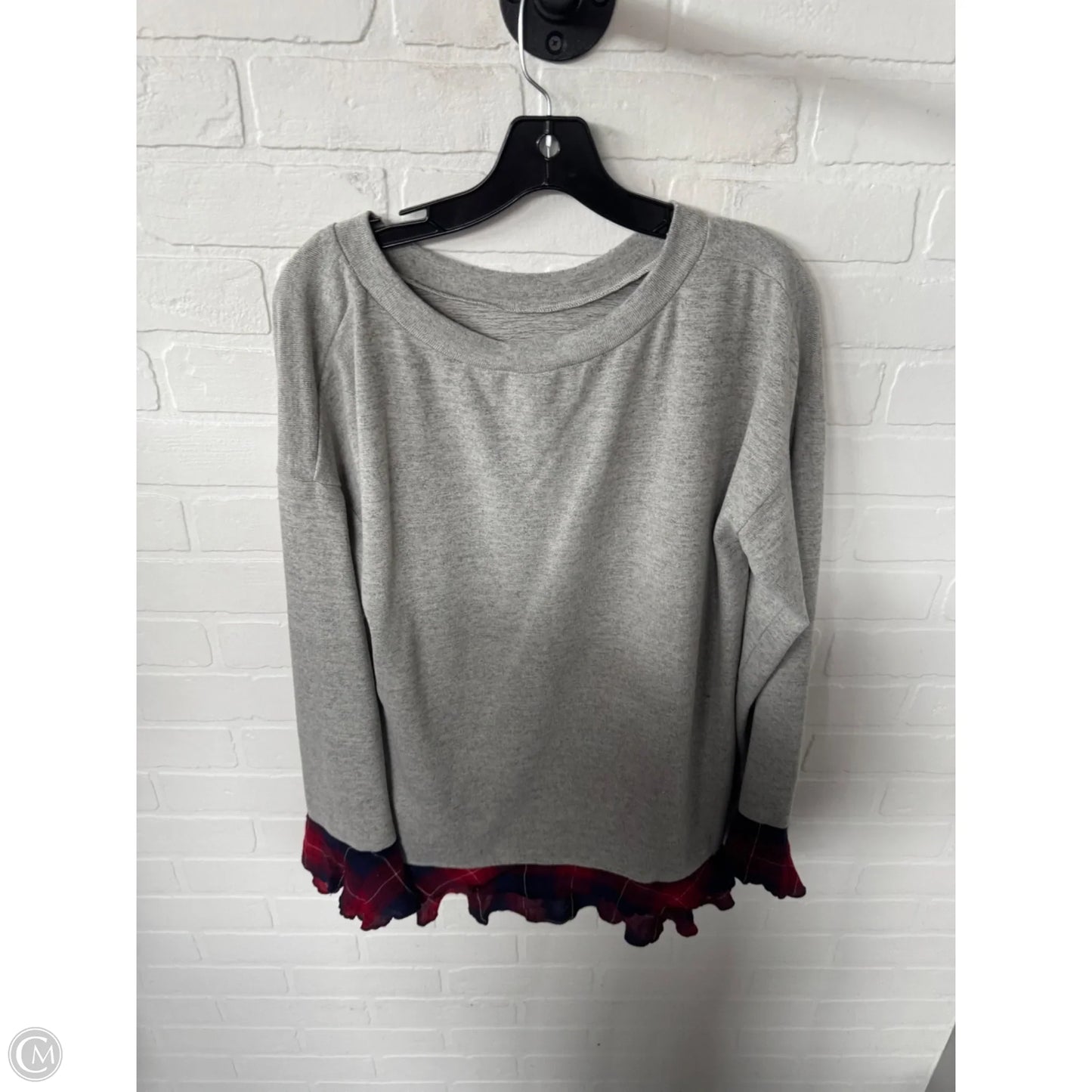 Top Long Sleeve By Hem & Thread In Grey & Red, Size: L