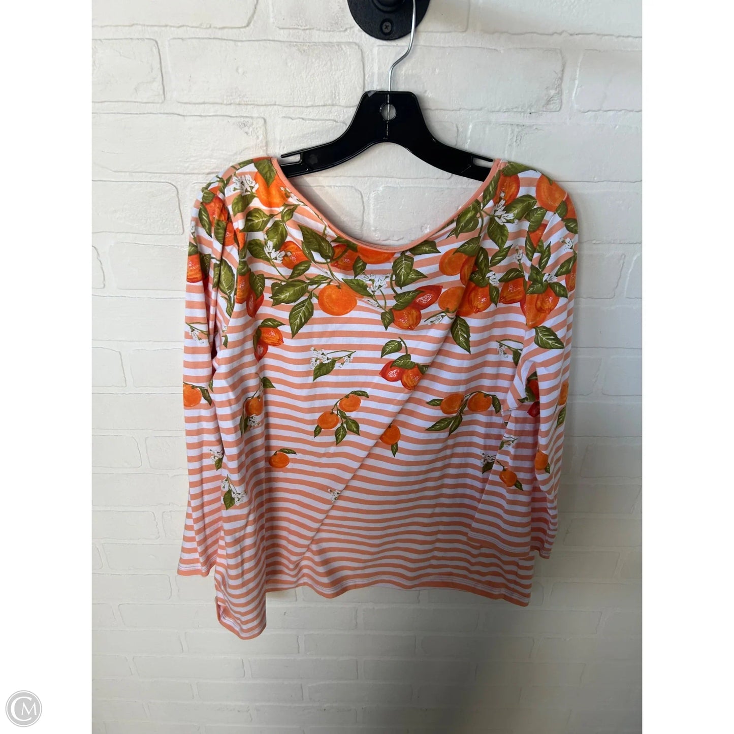 Top 3/4 Sleeve By Talbots In Orange & White, Size: Xl
