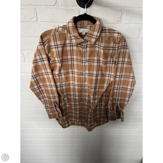 Top Long Sleeve By Loft In Tan & White, Size: Xs