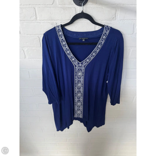 Top 3/4 Sleeve By Adrianna Papell In Blue & White, Size: 1x