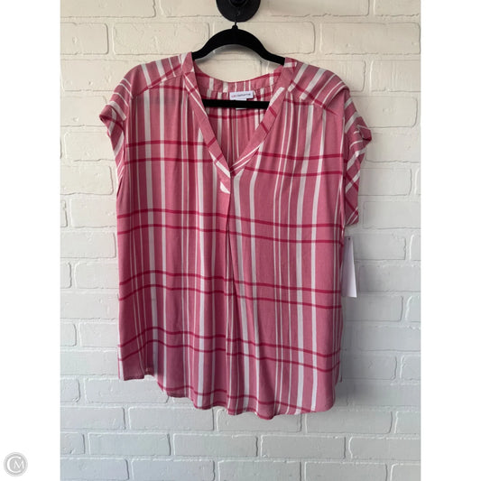 Top Short Sleeve By Liz Claiborne In Pink & White, Size: L