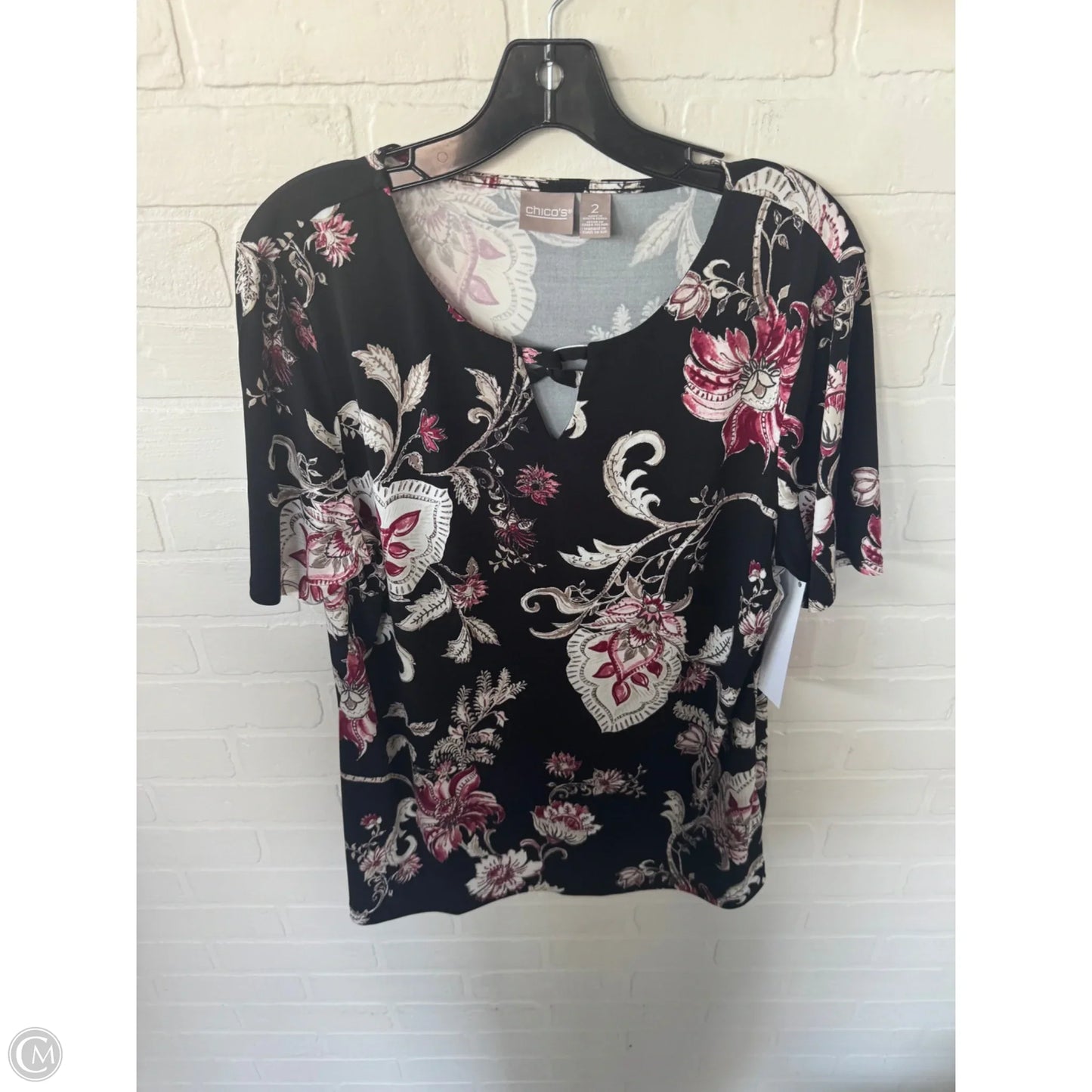 Top Short Sleeve By Chicos In Black & Red, Size: L