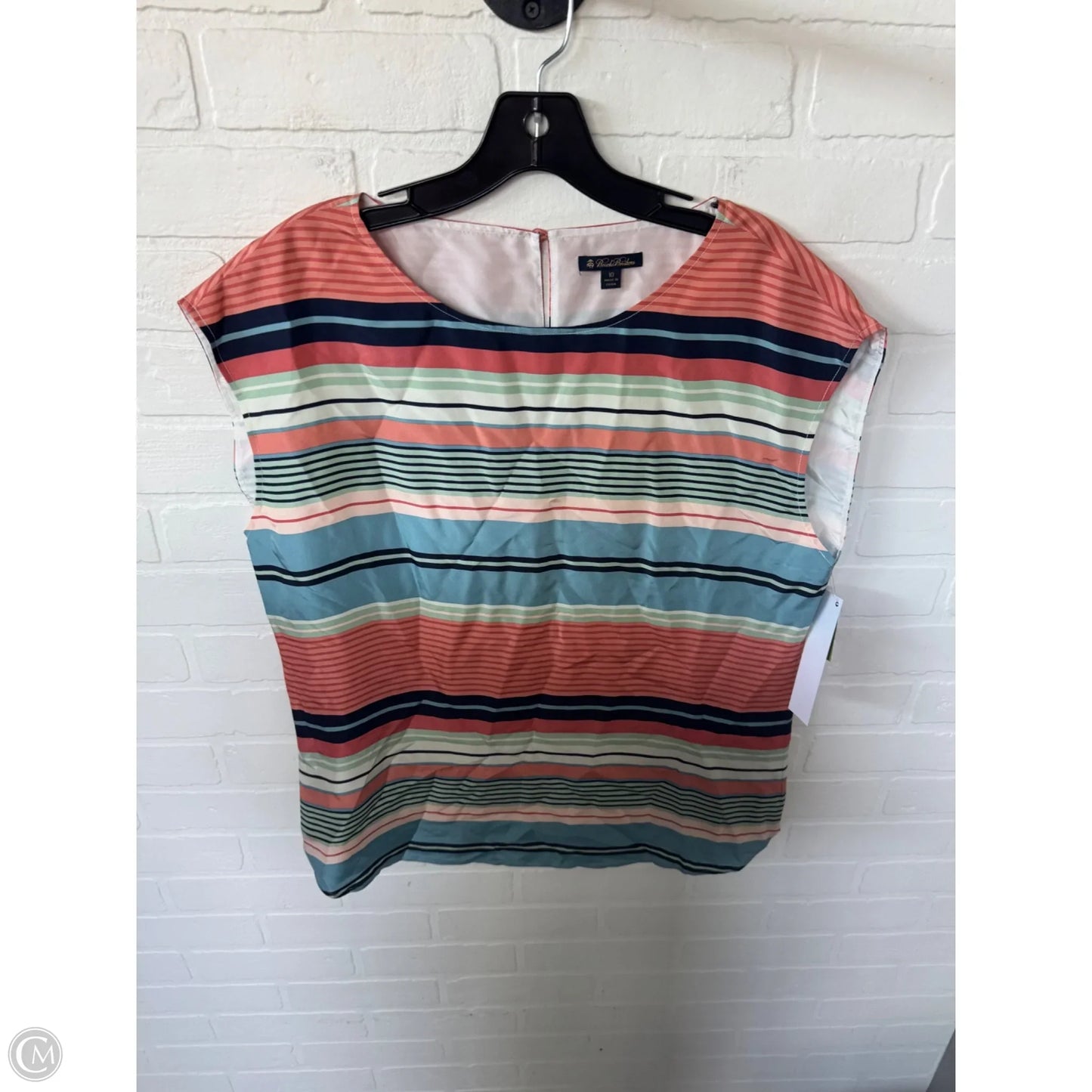 Top Short Sleeve By Brooks Brothers In Blue & Orange, Size: M