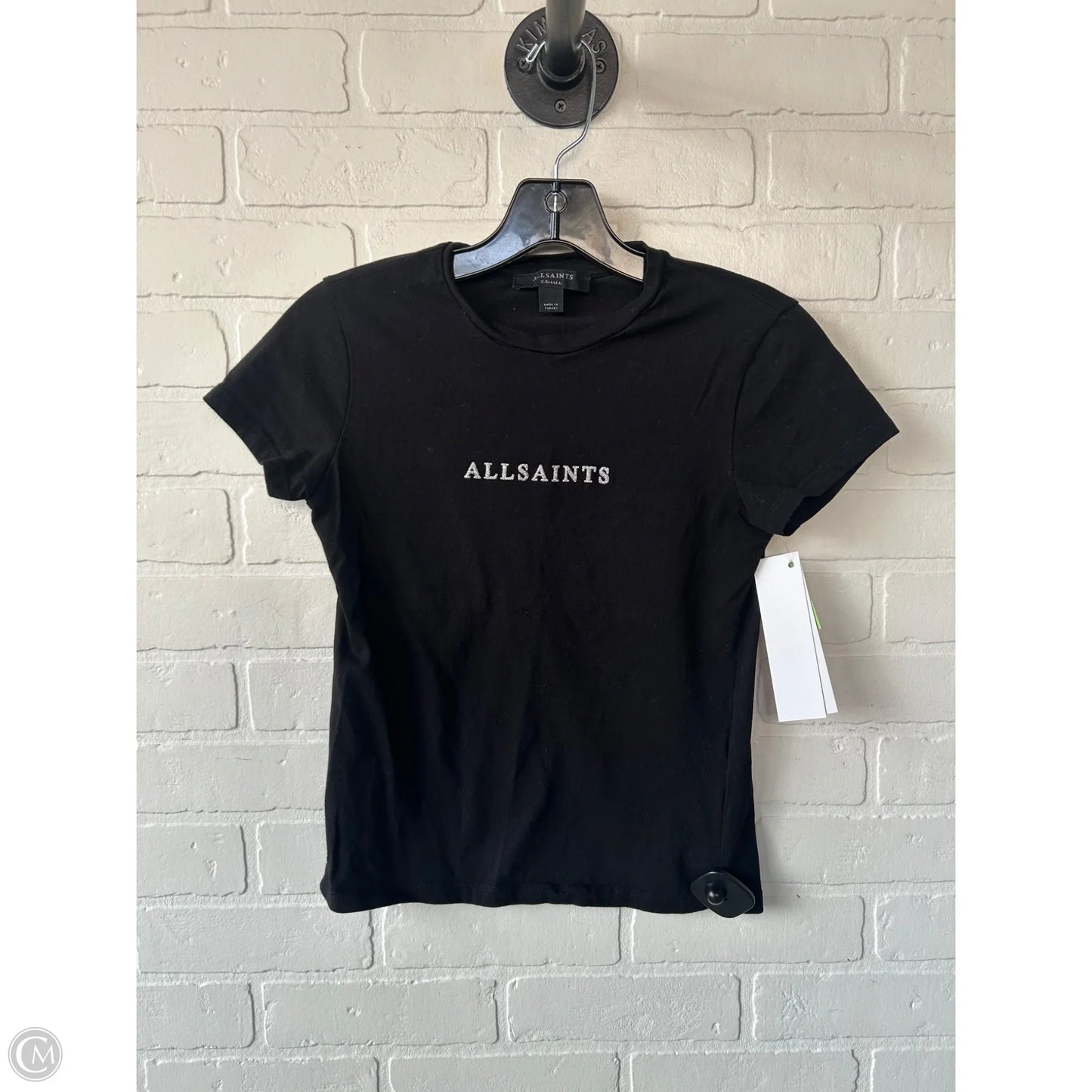 Top Short Sleeve Designer By All Saints In Black & Silver, Size: Xs