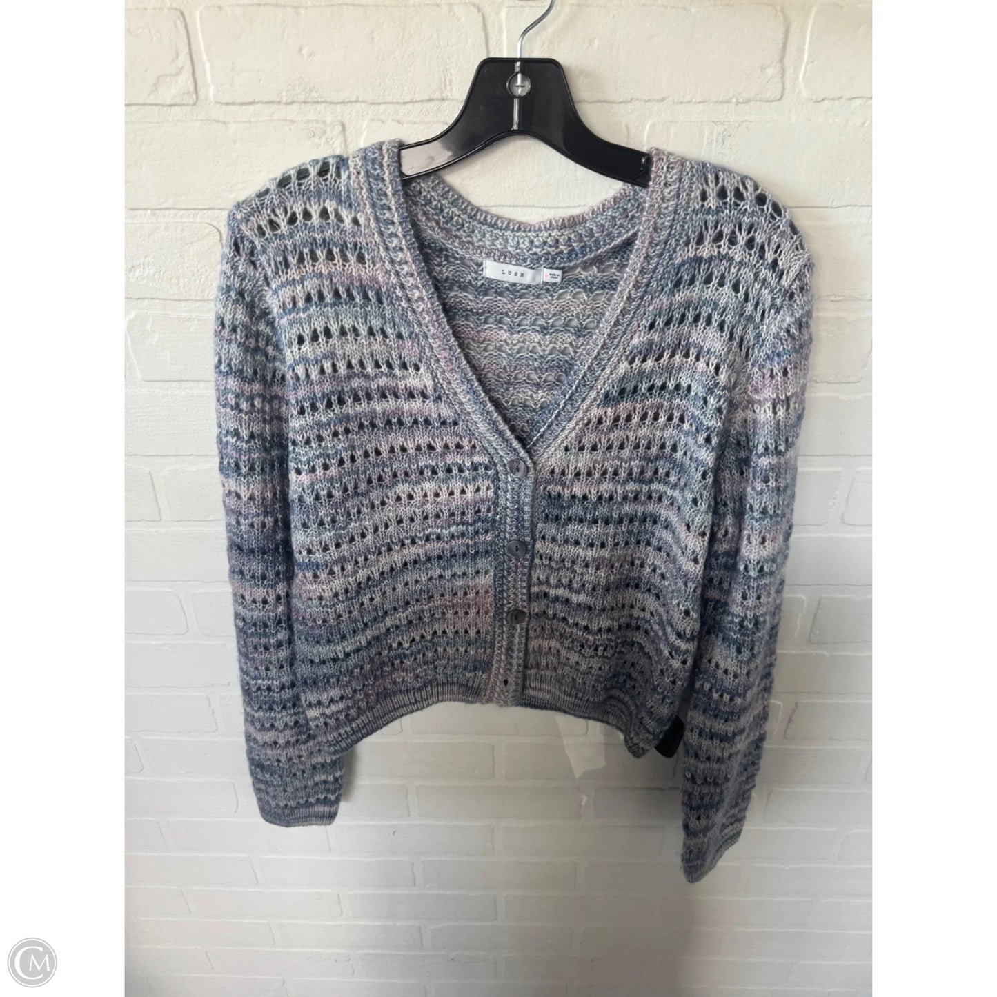 Sweater Cardigan By Lush In Blue & Purple, Size: L