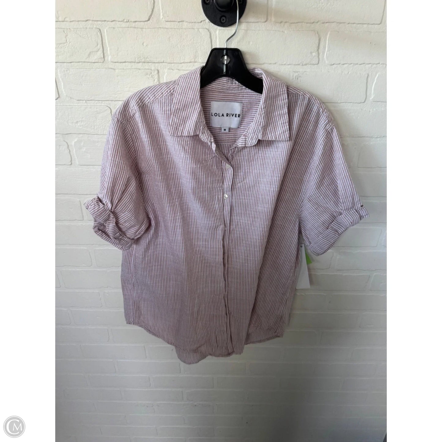 Top Short Sleeve By Lola River In Tan & White, Size: M
