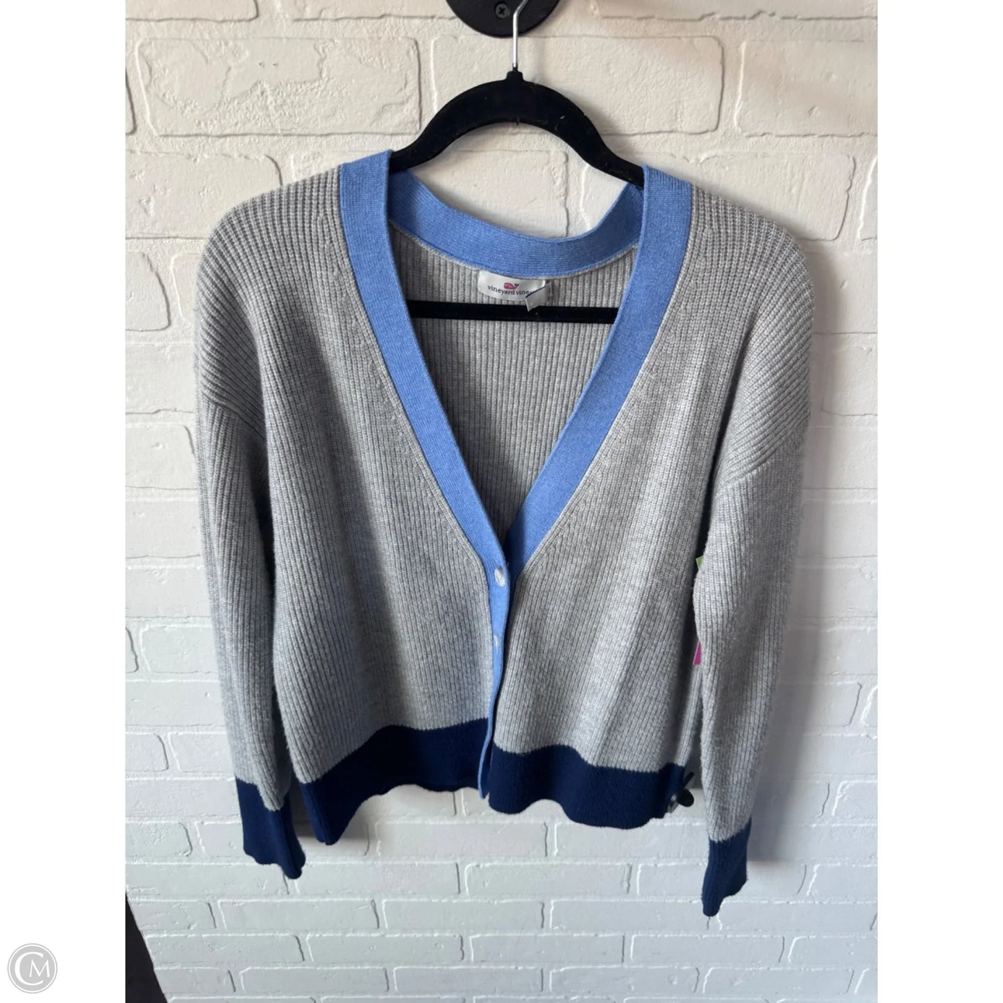Sweater Cardigan By Vineyard Vines In Blue & Grey, Size: S