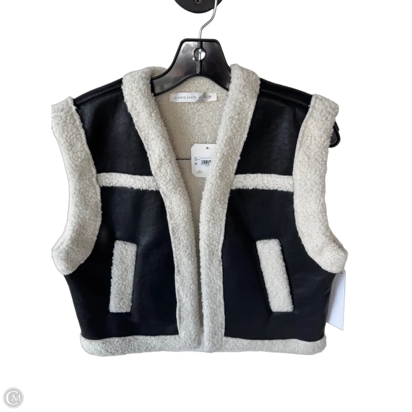 Vest Faux Fur & Sherpa By Altard State In Black & Cream, Size: M