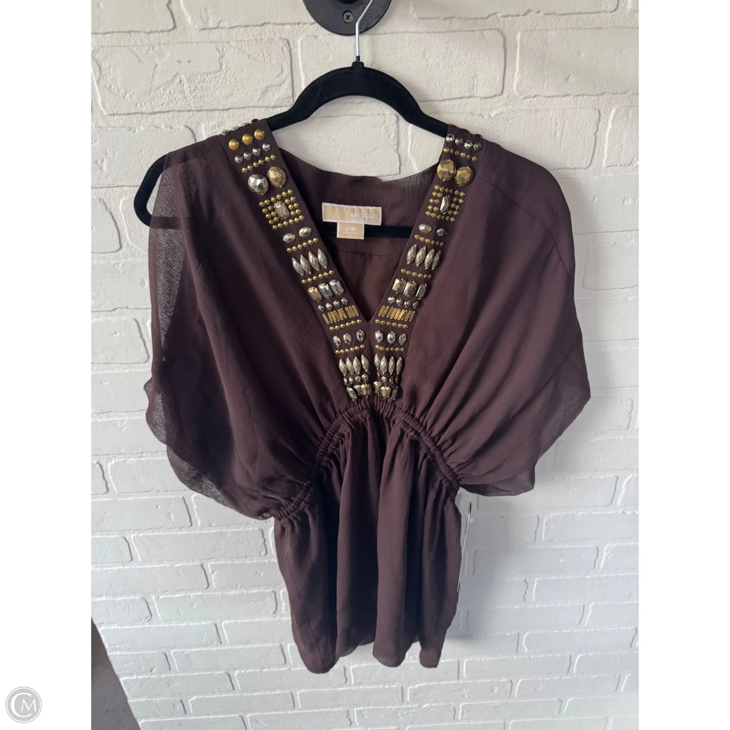 Top Short Sleeve By Michael By Michael Kors In Brown & Gold, Size: S