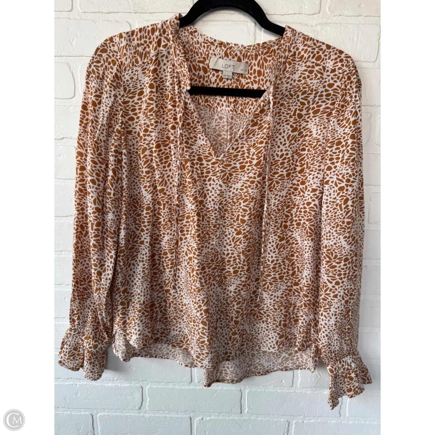 Top Long Sleeve By Loft In Orange & White, Size: Xsp