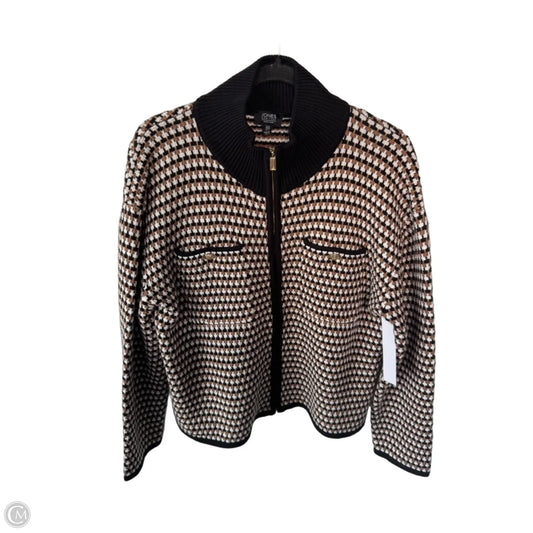 Sweater Cardigan By Jones New York In Black & Brown, Size: M