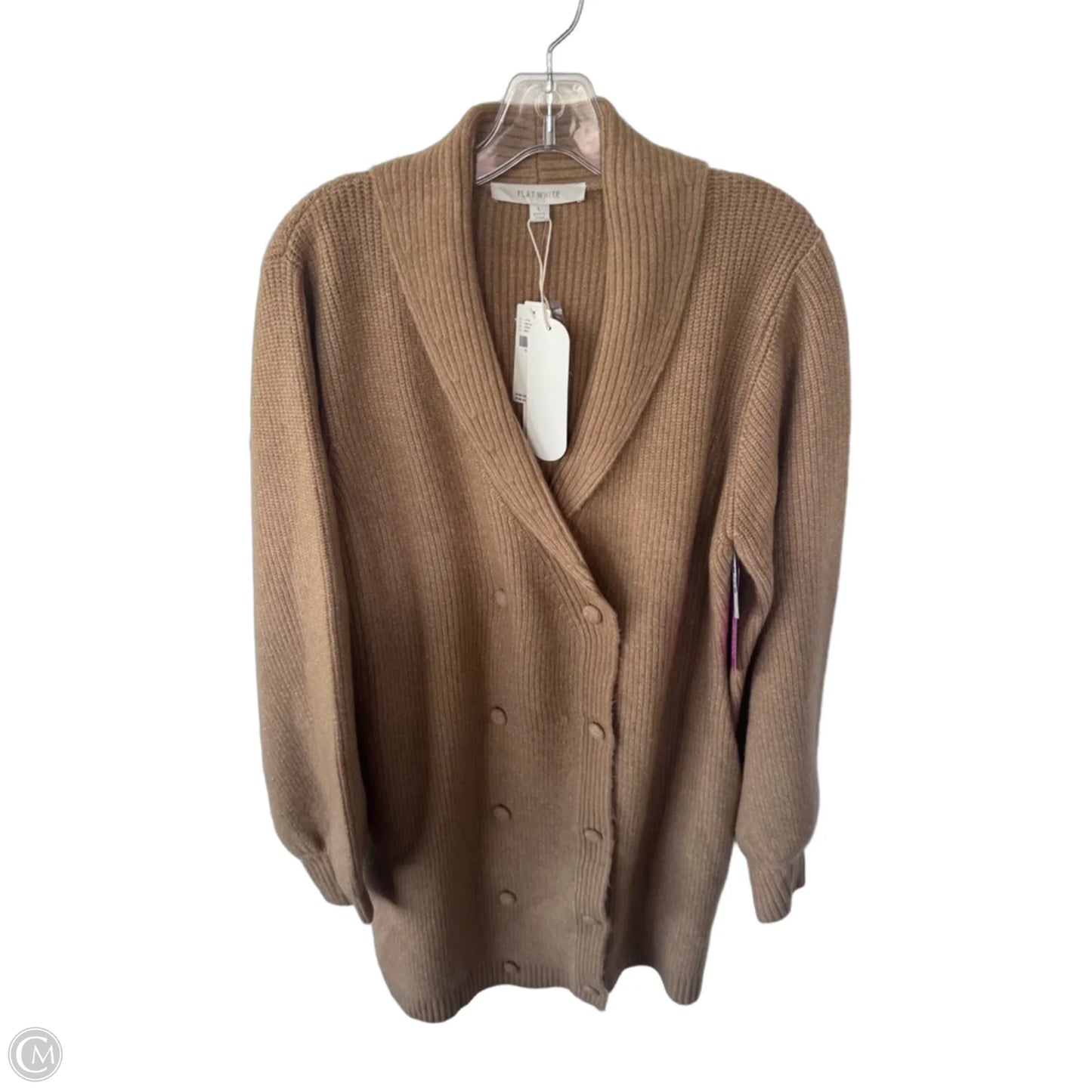 Sweater Cardigan By Flat White In Tan, Size: L