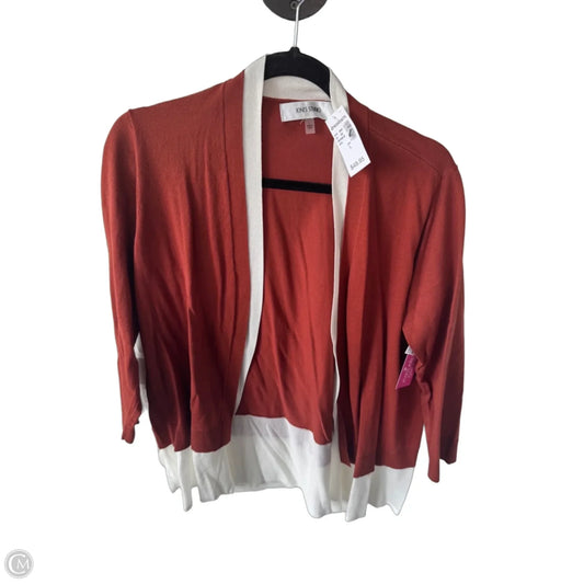 Sweater Cardigan By Jones Studio In Orange & White, Size: L