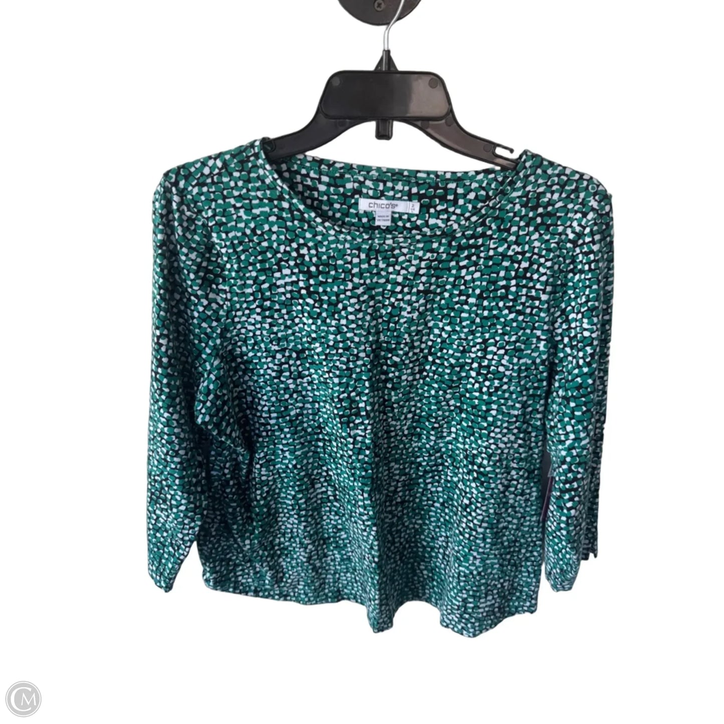 Top 3/4 Sleeve Basic By Chicos In Green & White, Size: L