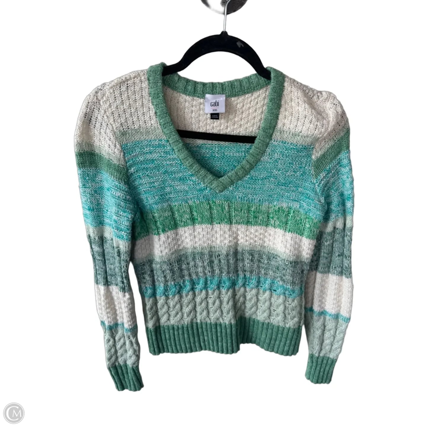 Sweater By Cabi In Green & White, Size: Xxs