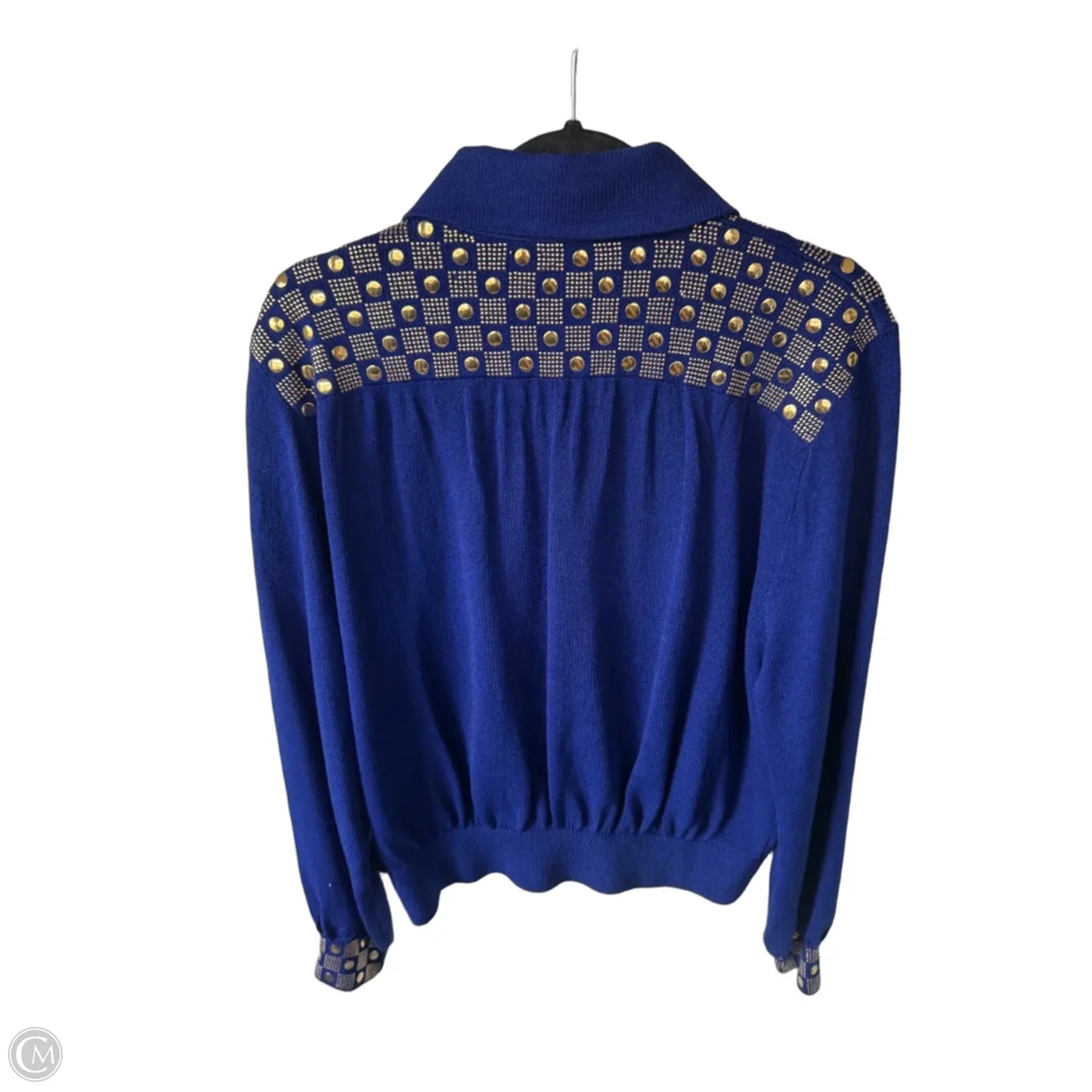 Sweater Cardigan Luxury Designer By St John Collection In Blue & Gold, Size: L