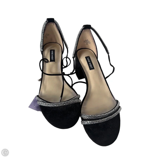 Sandals Heels Block By Nine West In Black & Silver, Size: 8