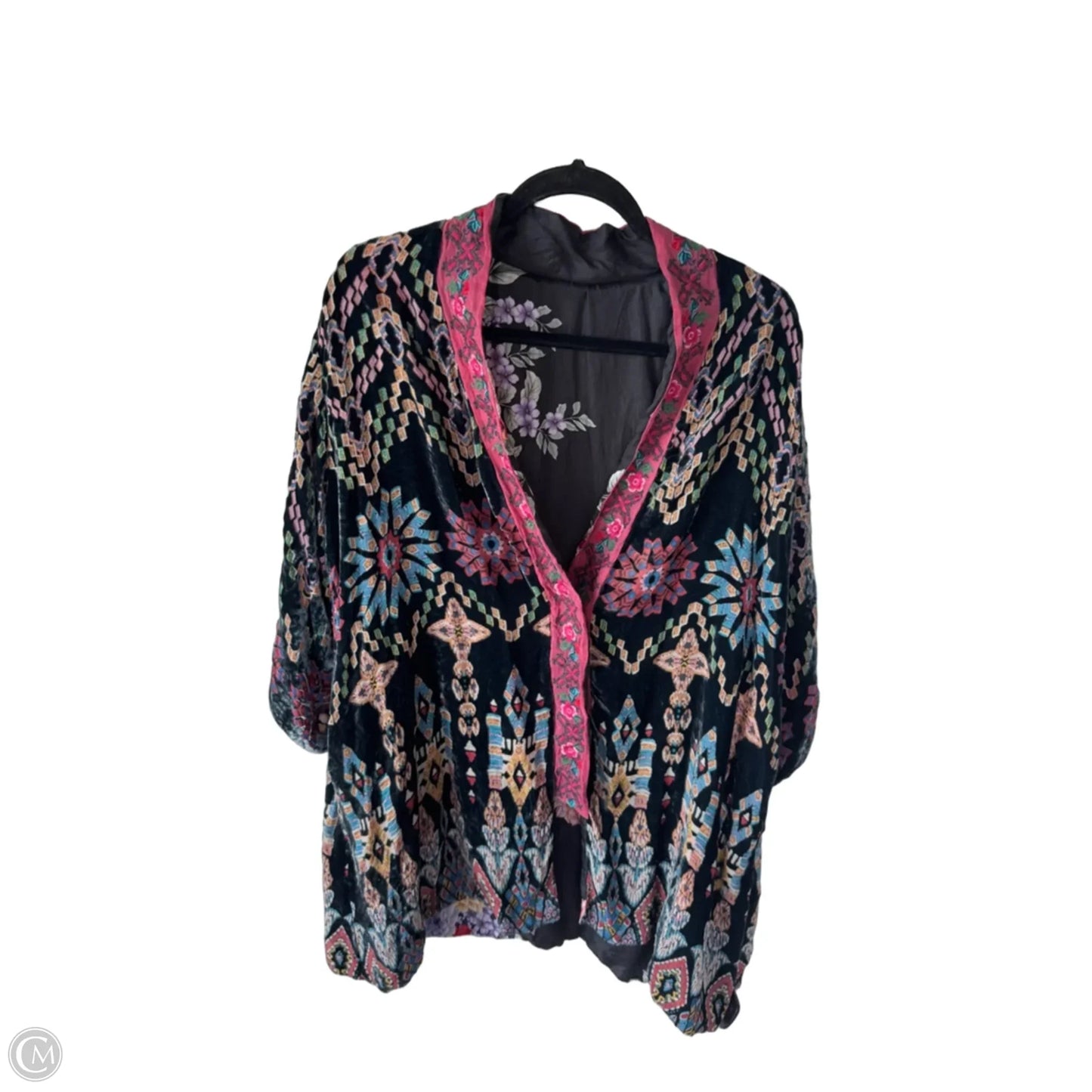 Kimono Designer By Johnny Was In Black & Blue, Size: M