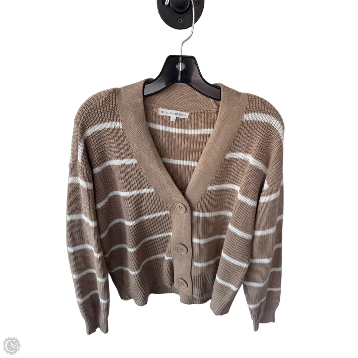 Sweater Cardigan By Clothes Mentor In Tan & White, Size: M
