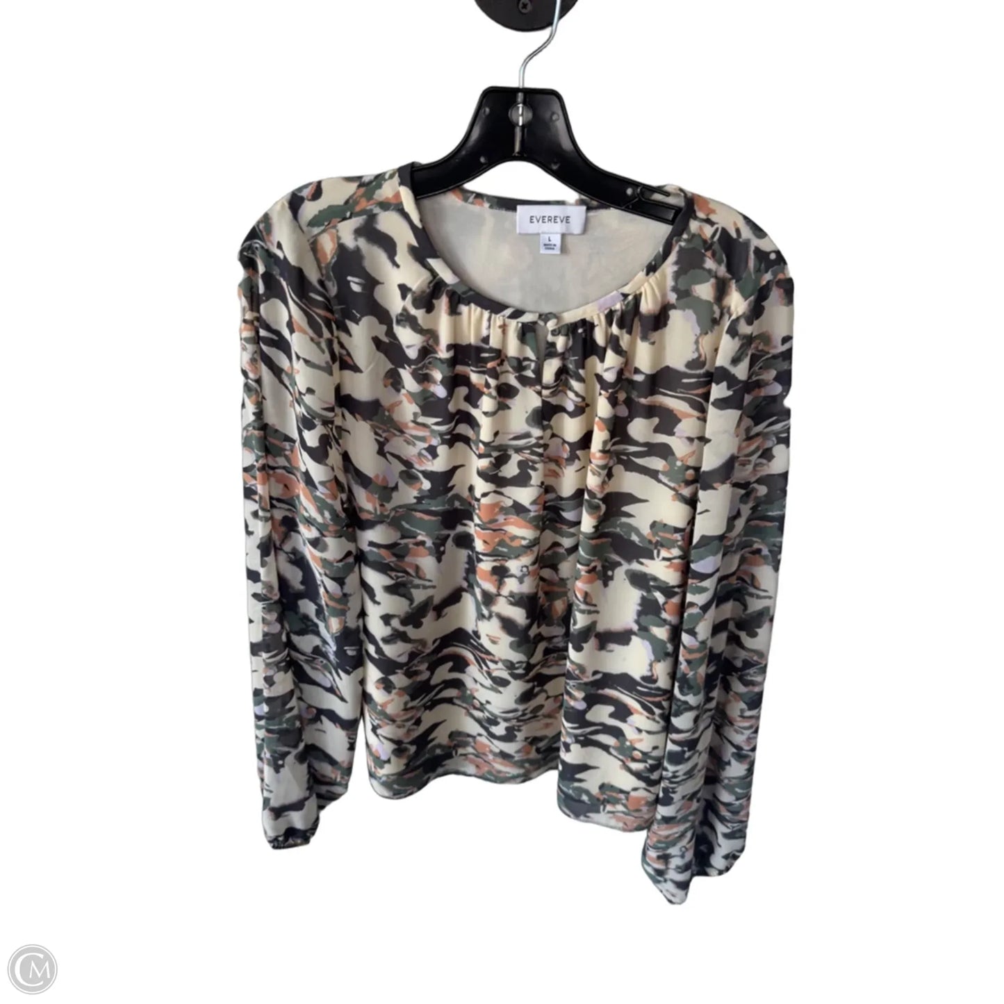 Top Long Sleeve By Evereve In Green & Tan, Size: L