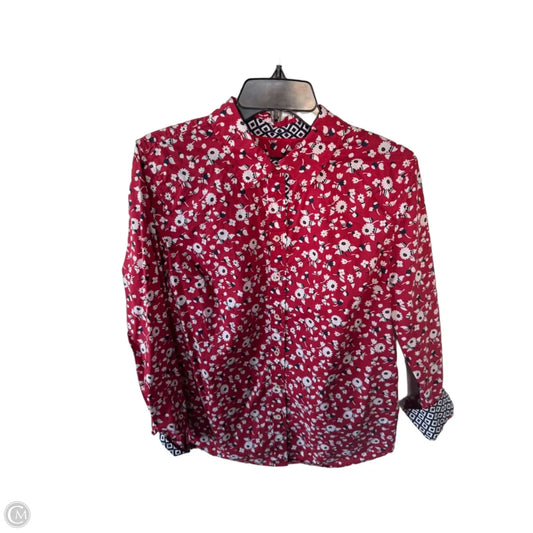 Top Long Sleeve By Talbots In Blue & Red & White, Size: L