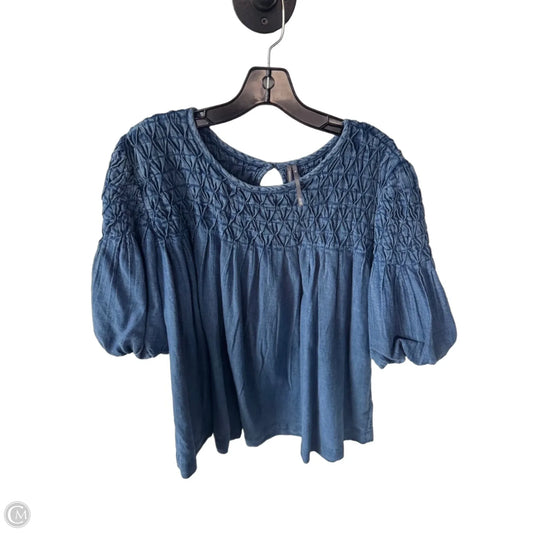 Top Short Sleeve By Anthropologie In Blue Denim, Size: L
