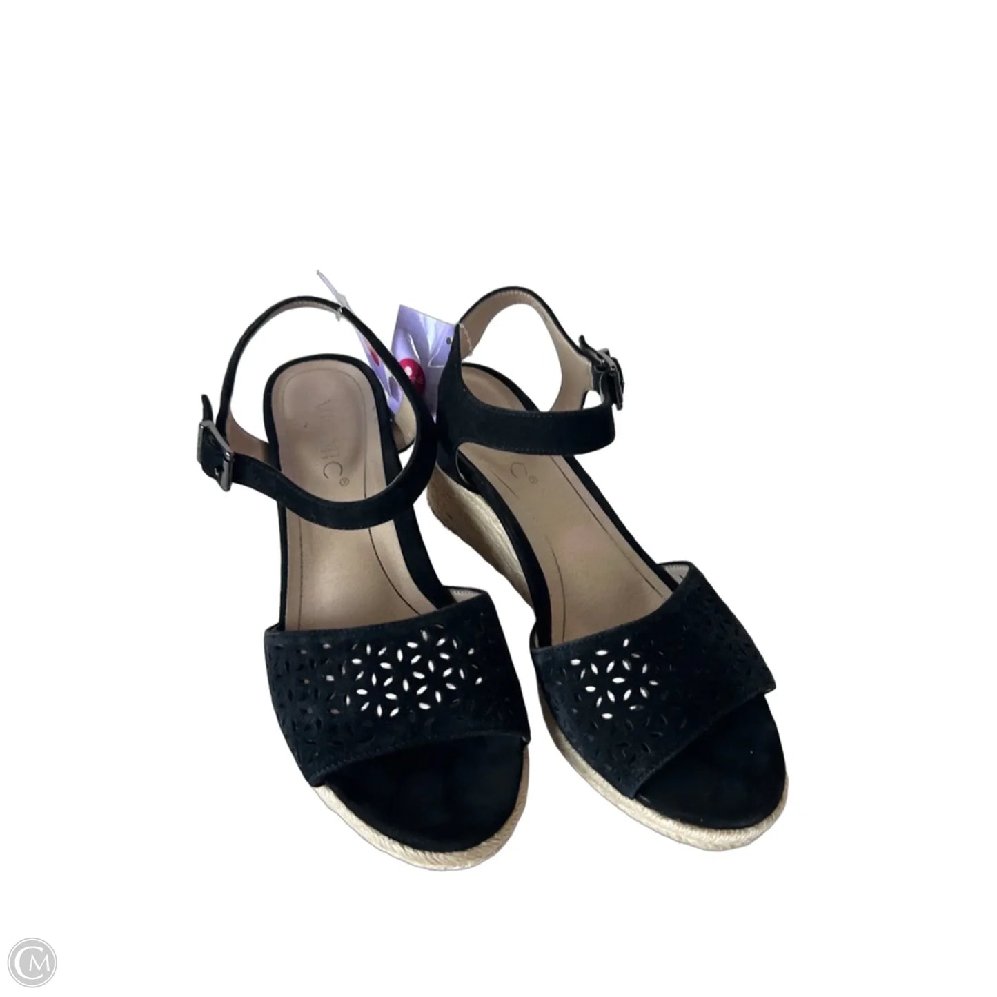 Sandals Heels Wedge By Vionic In Black & Tan, Size: 7.5