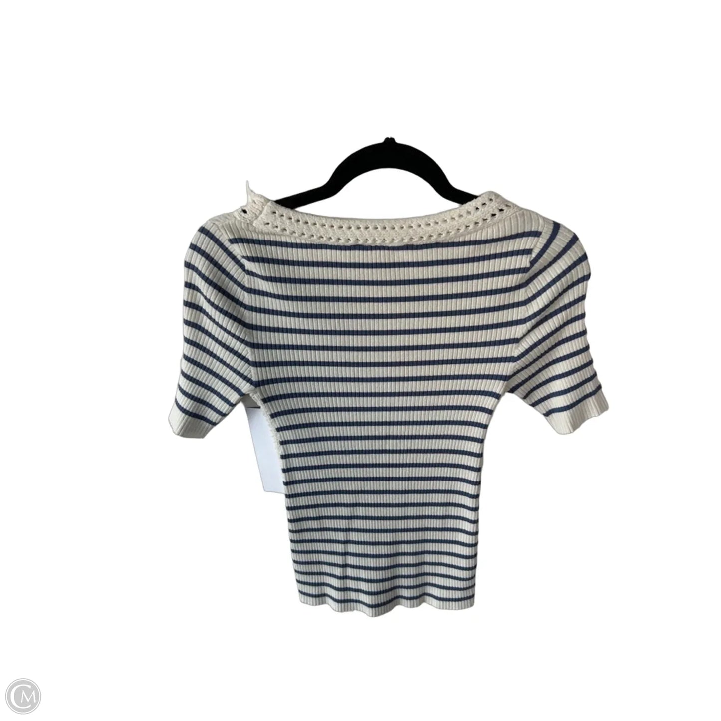 Sweater Short Sleeve By Loft In Blue & White, Size: S
