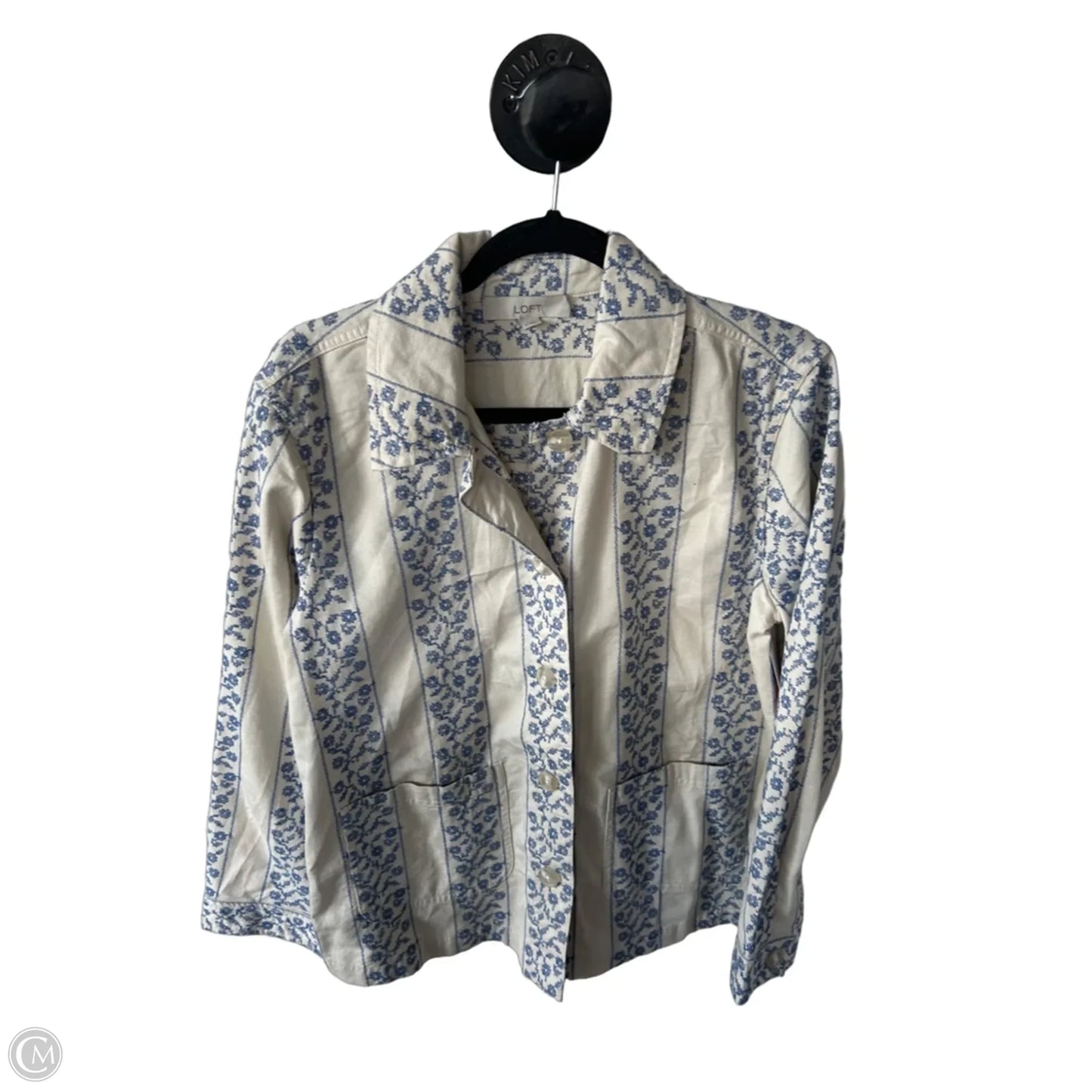 Jacket Shirt By Loft In Blue & Cream, Size: S