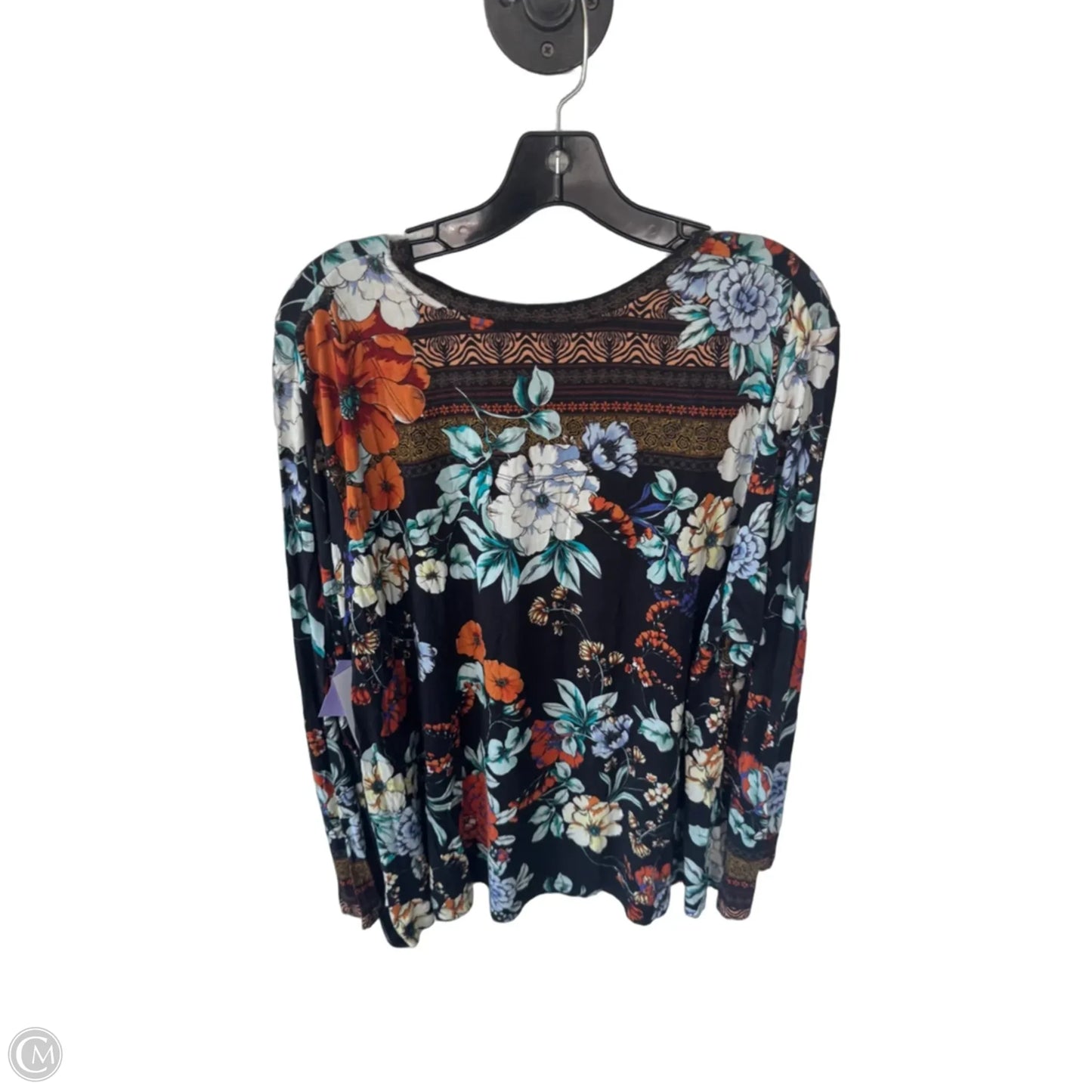 Top Long Sleeve Designer By Johnny Was In Black & Blue, Size: Xxl