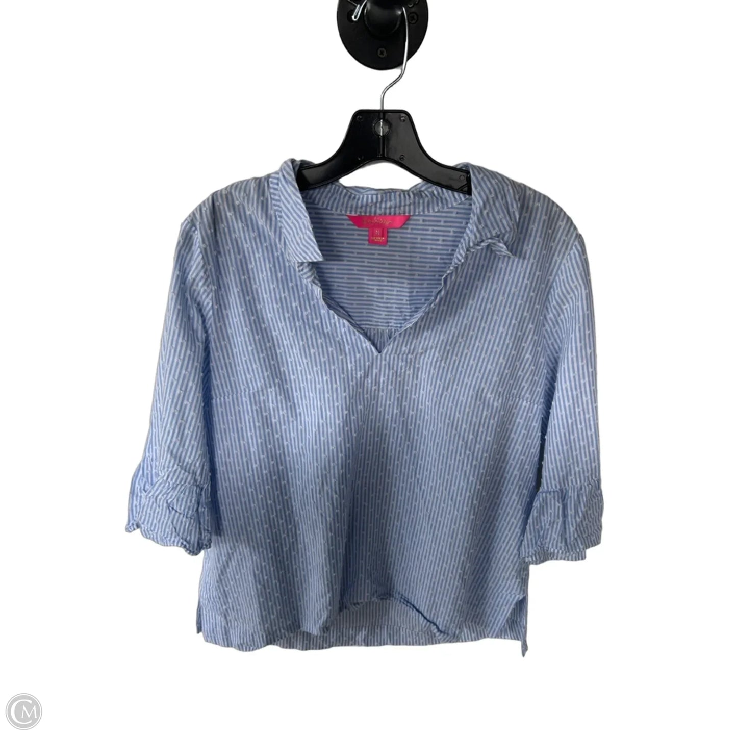 Top 3/4 Sleeve Designer By Lilly Pulitzer In Blue & White, Size: M