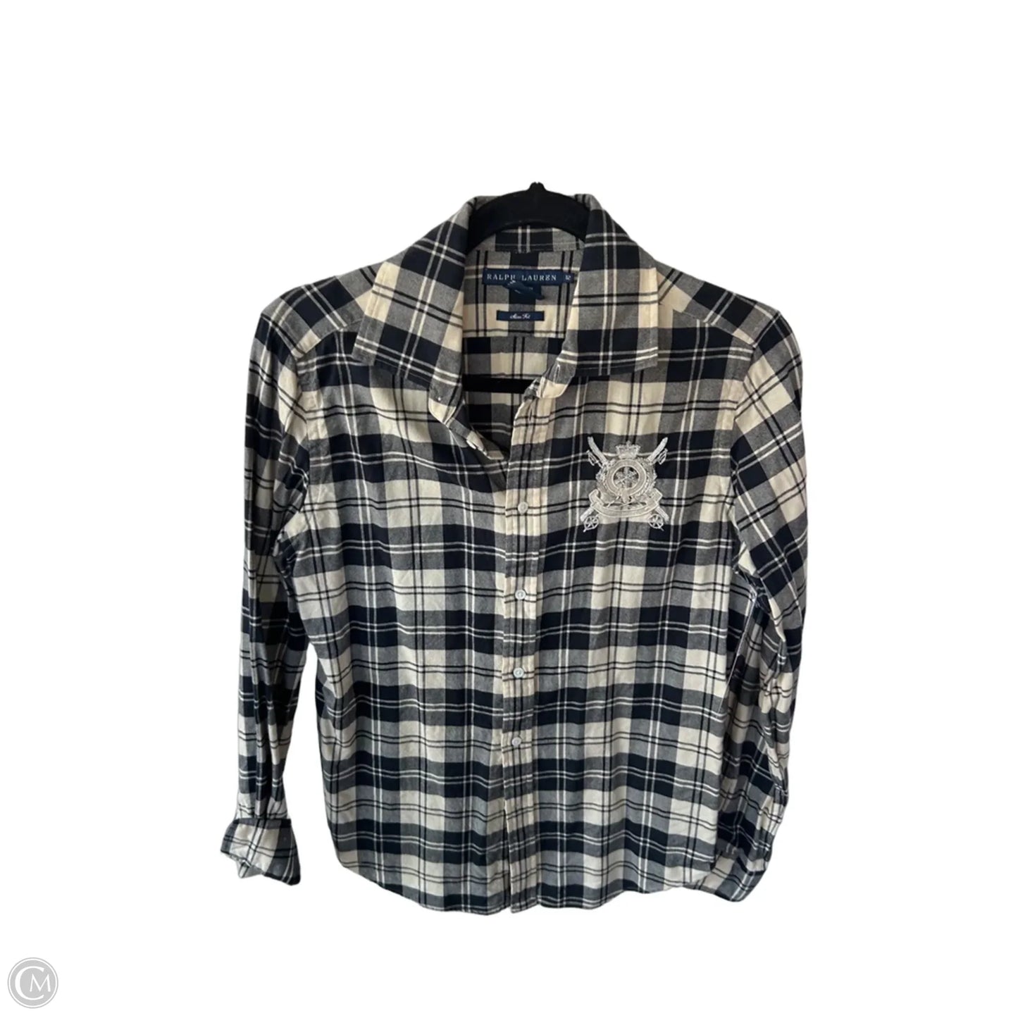 Top Long Sleeve By Ralph Lauren Blue Label In Black & Tan, Size: L