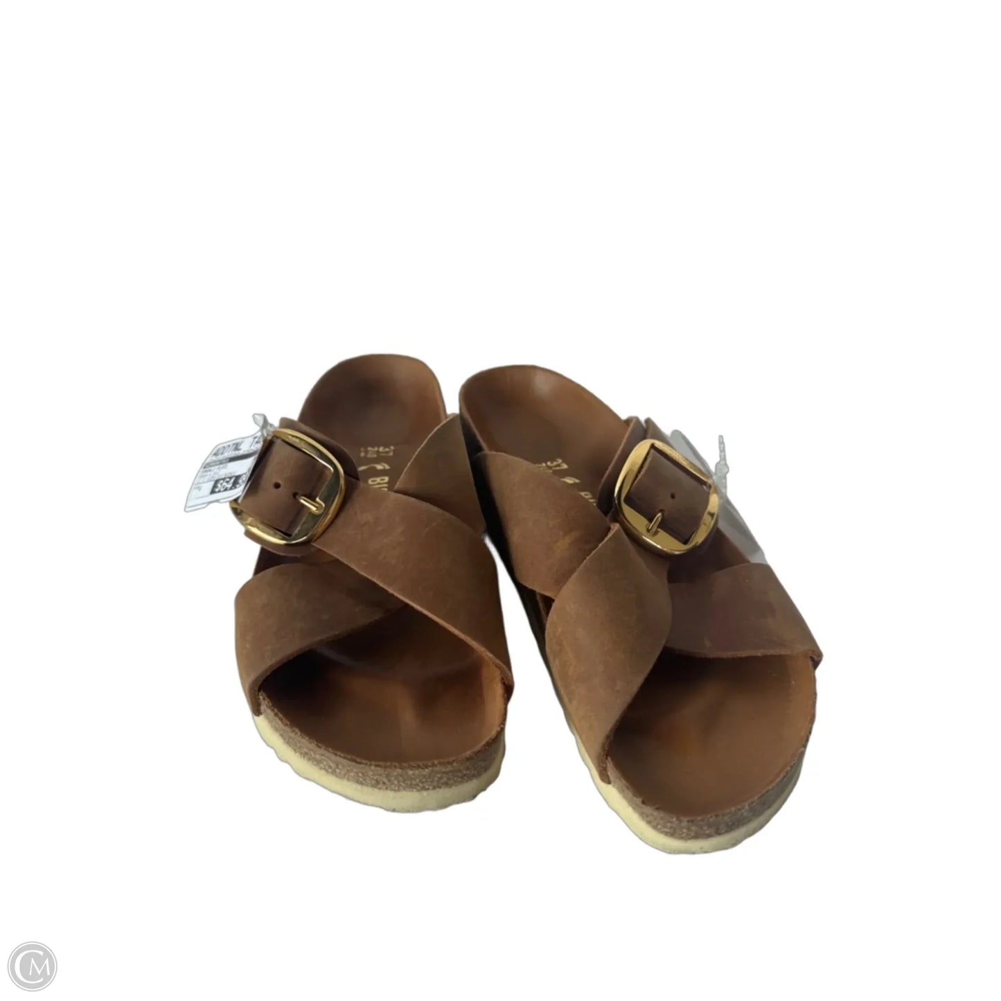 Sandals Flats By Birkenstock In Brown & Gold, Size: 6