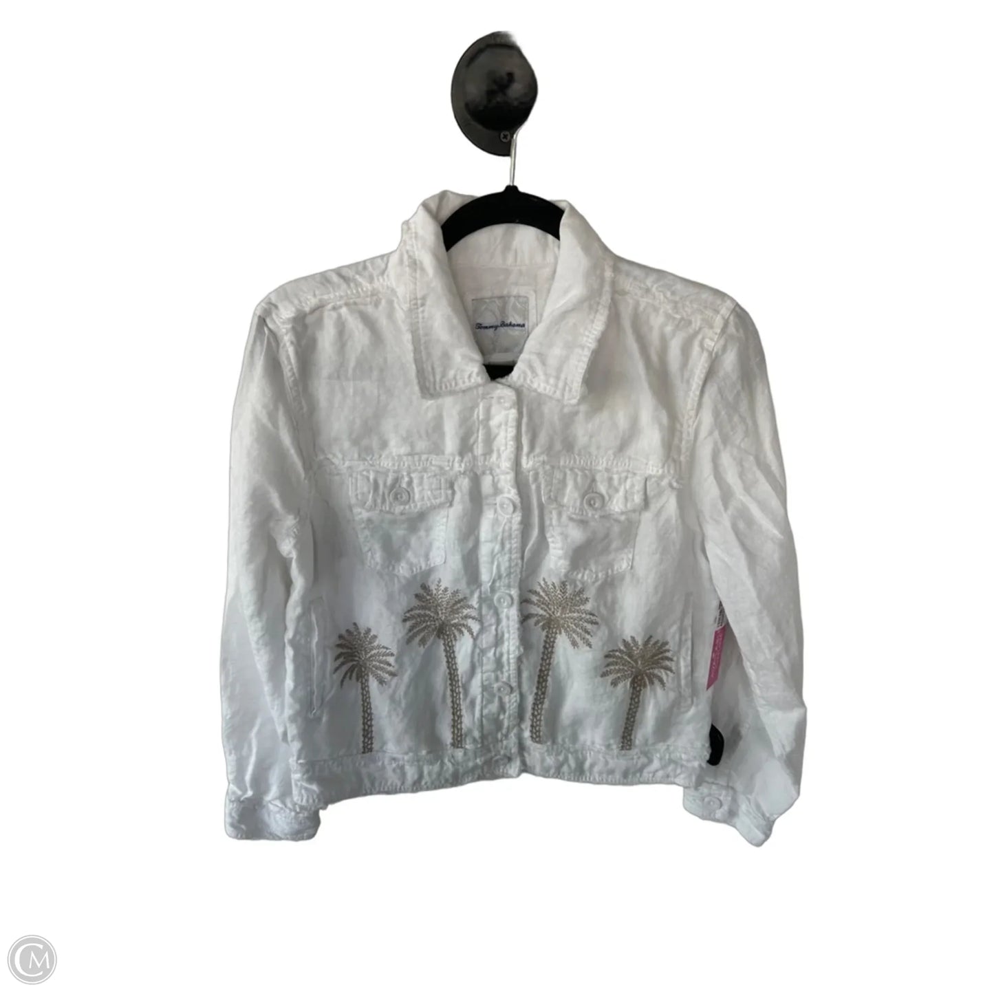 Jacket Shirt By Tommy Bahama In Tan & White, Size: M