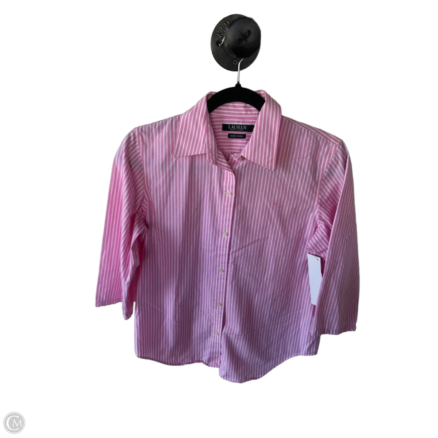 Top 3/4 Sleeve By Lauren By Ralph Lauren In Pink & White, Size: S