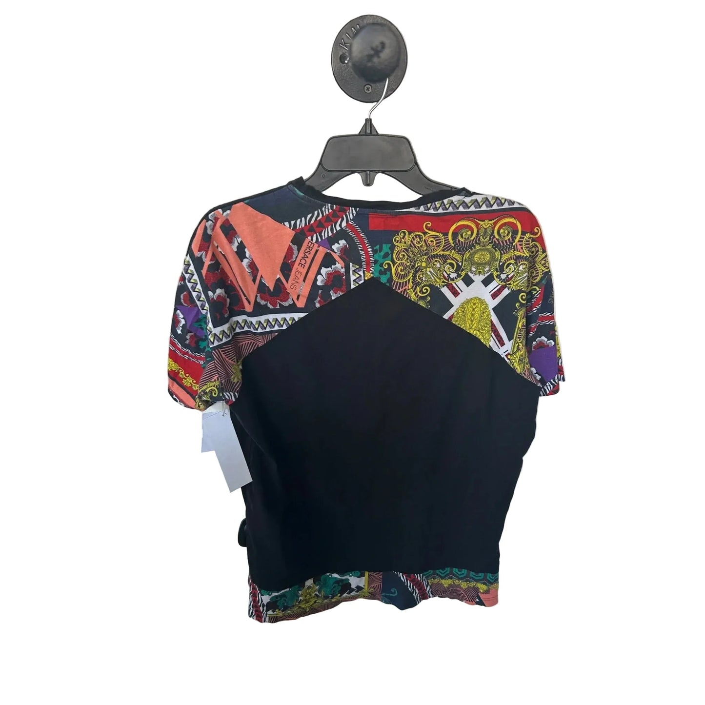 Top Short Sleeve Luxury Designer By Versace In Black & Red, Size: S
