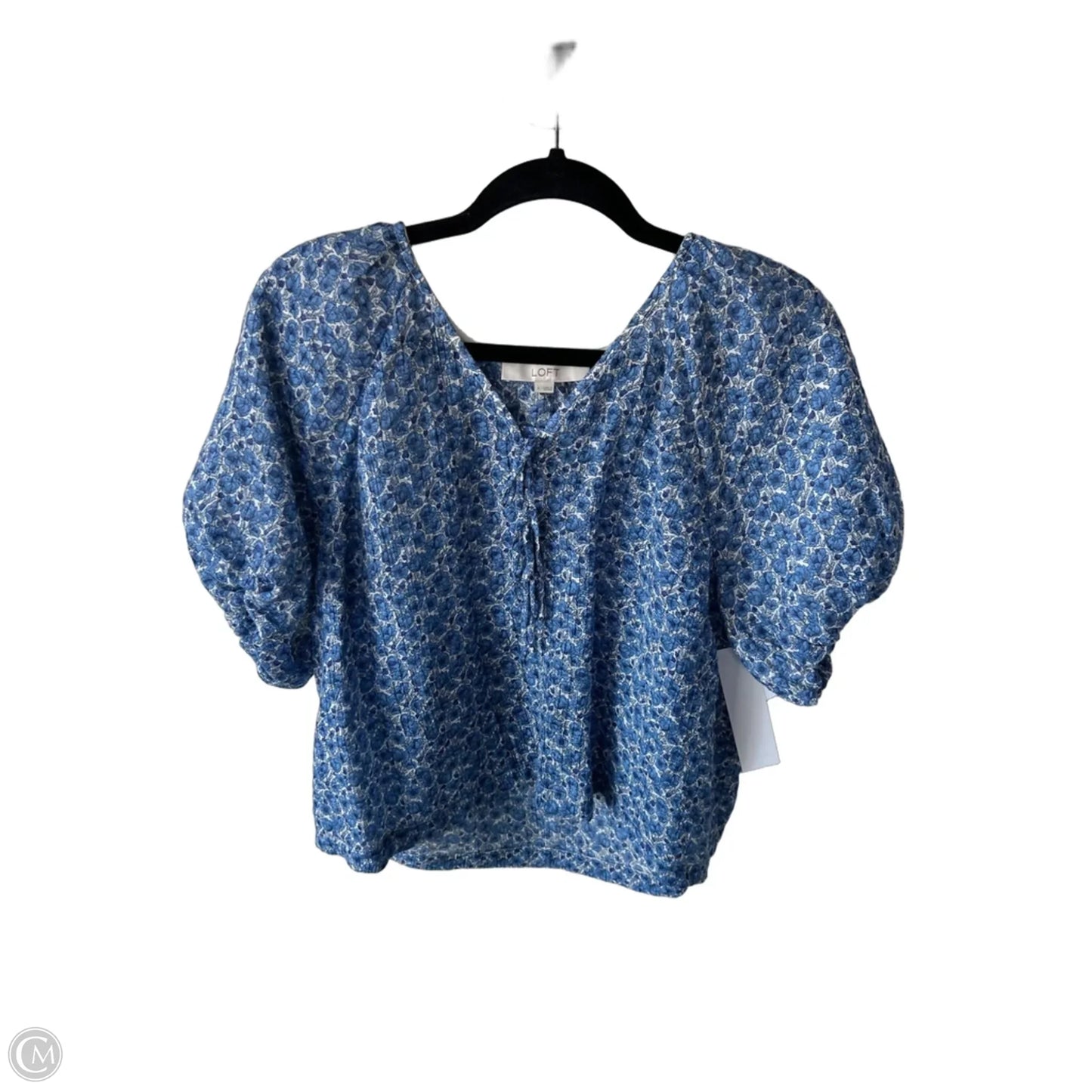 Top Short Sleeve By Loft In Blue & White, Size: L