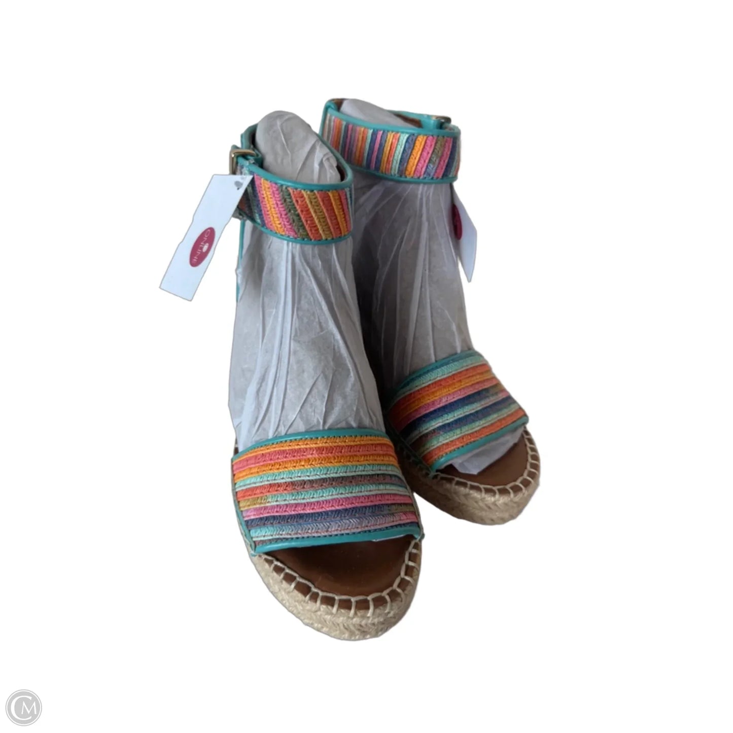 Sandals Heels Wedge By Franco Sarto In Blue & Pink, Size: 5