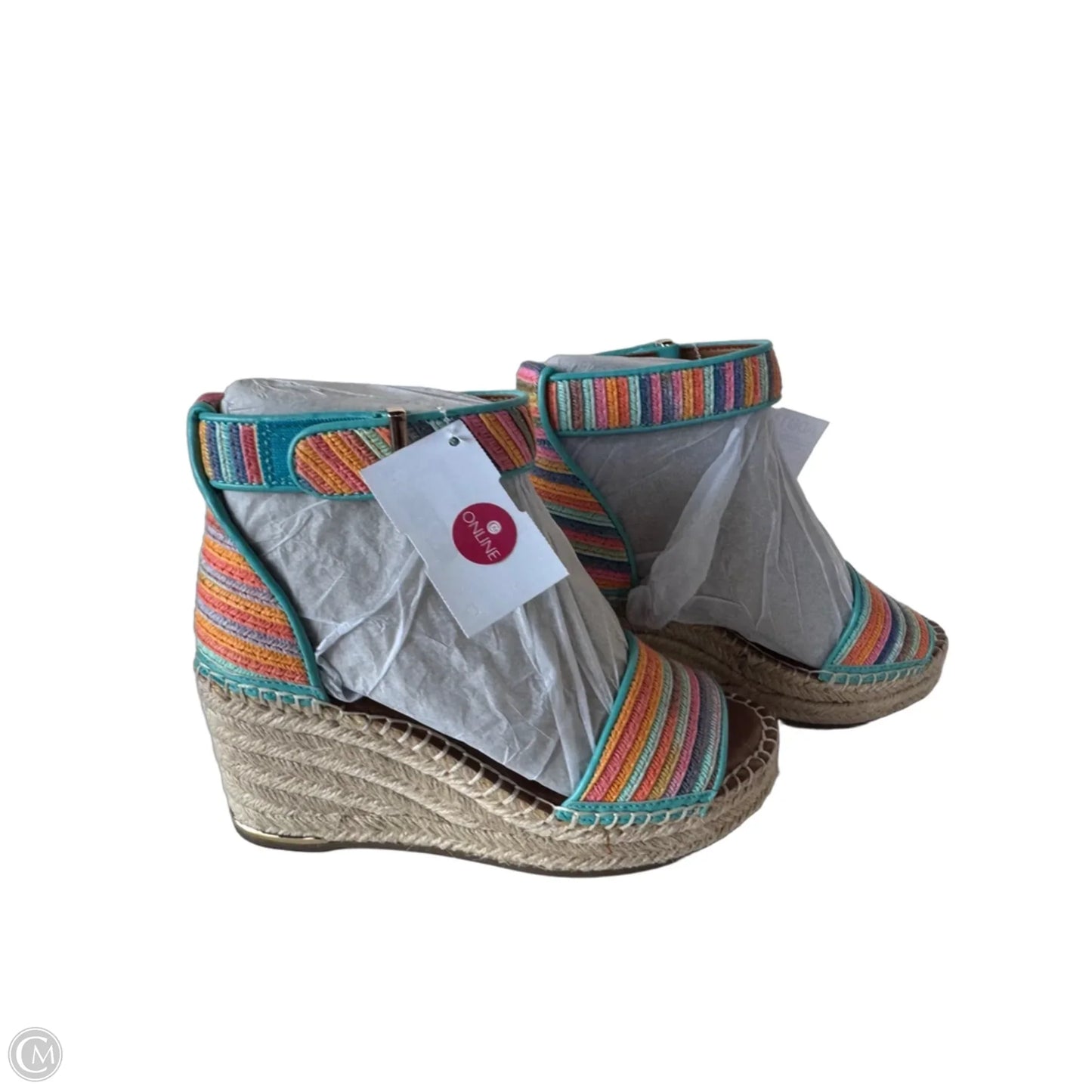Sandals Heels Wedge By Franco Sarto In Blue & Pink, Size: 5
