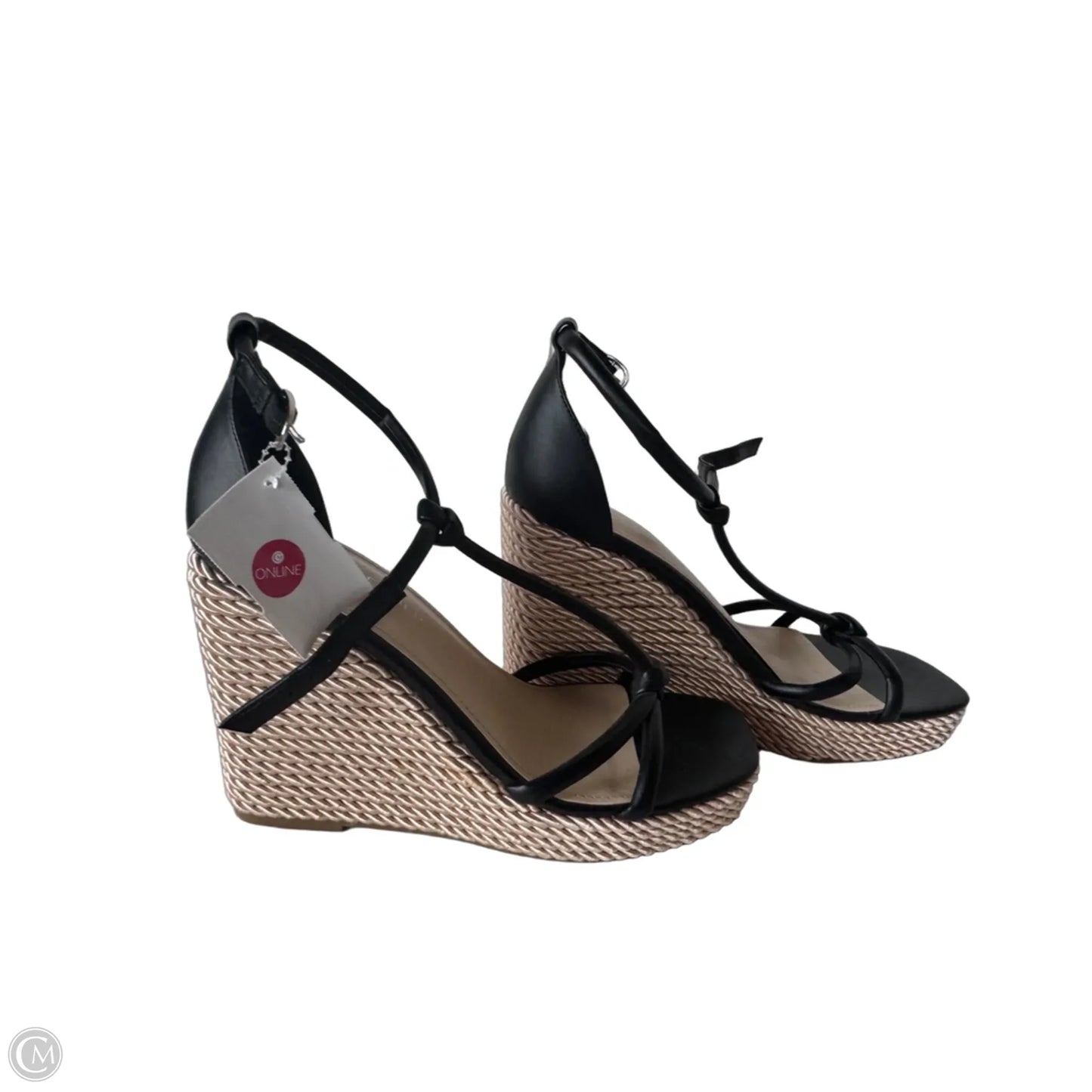 Sandals Heels Wedge By Marc Fisher In Black & Gold, Size: 7.5